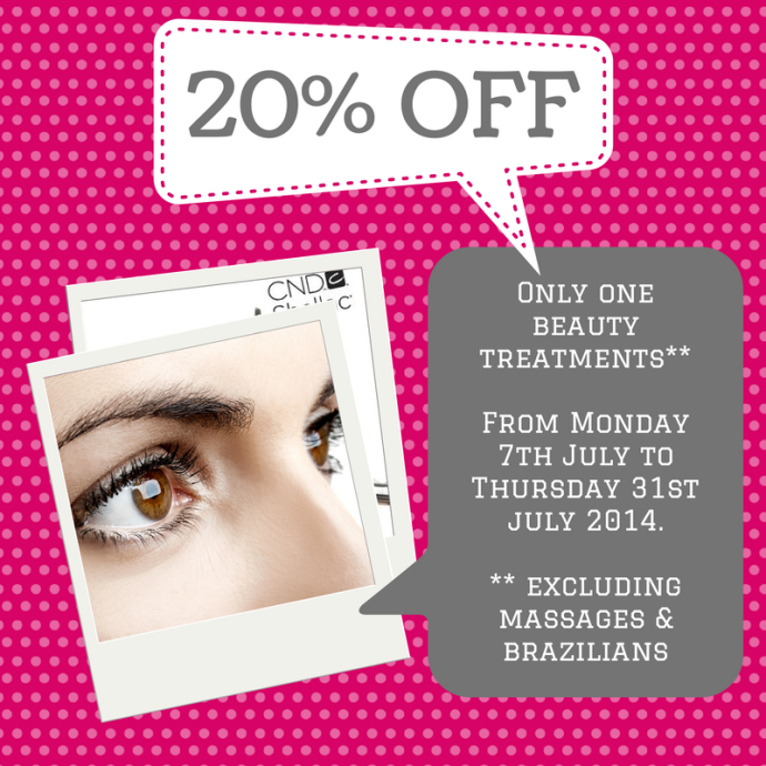 20% off beauty treatments during July